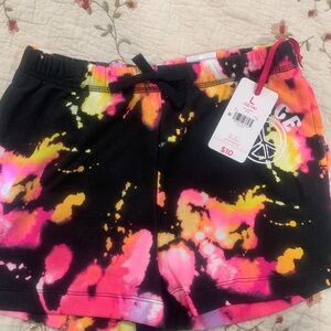 Justice Black Tie-Dye Shorts with Pink & Yellow Splashes